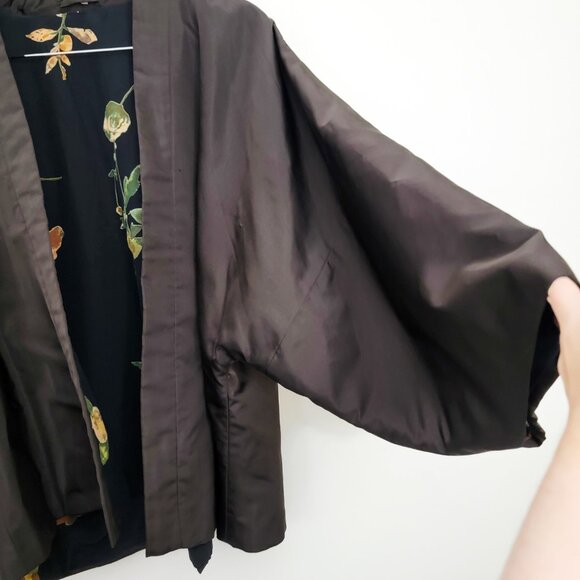 Eskandar Brown Silk Floral Kimono 1 - Picture 3 of 11